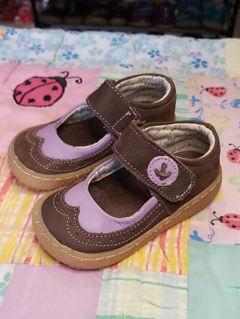 Livie & Luca Brown and Lavender Leather Mary Janes Size 4 Tootles